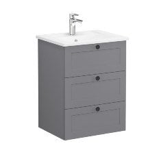 Vitra Root Classic 68899 Lavabo Dolabı, Üç Çekmeceli, 60 Cm, Mat Gri, Köşeli Lavabolu